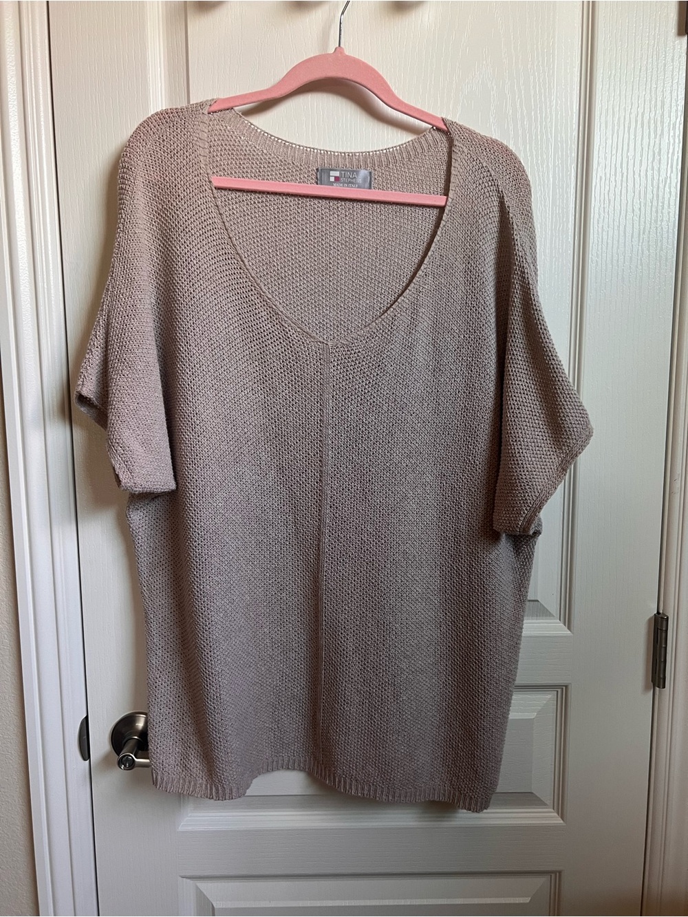 Tina Stephens Light Taupe Knit V-Neck Women's Sweater